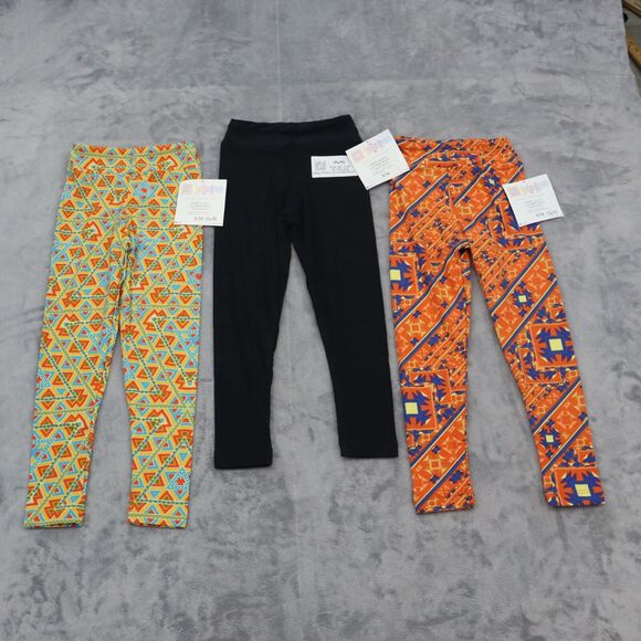 LulaRoe Pants Girls S Multicolor High Waist Pull On Set of 3 Leggings - Picture 1 of 16